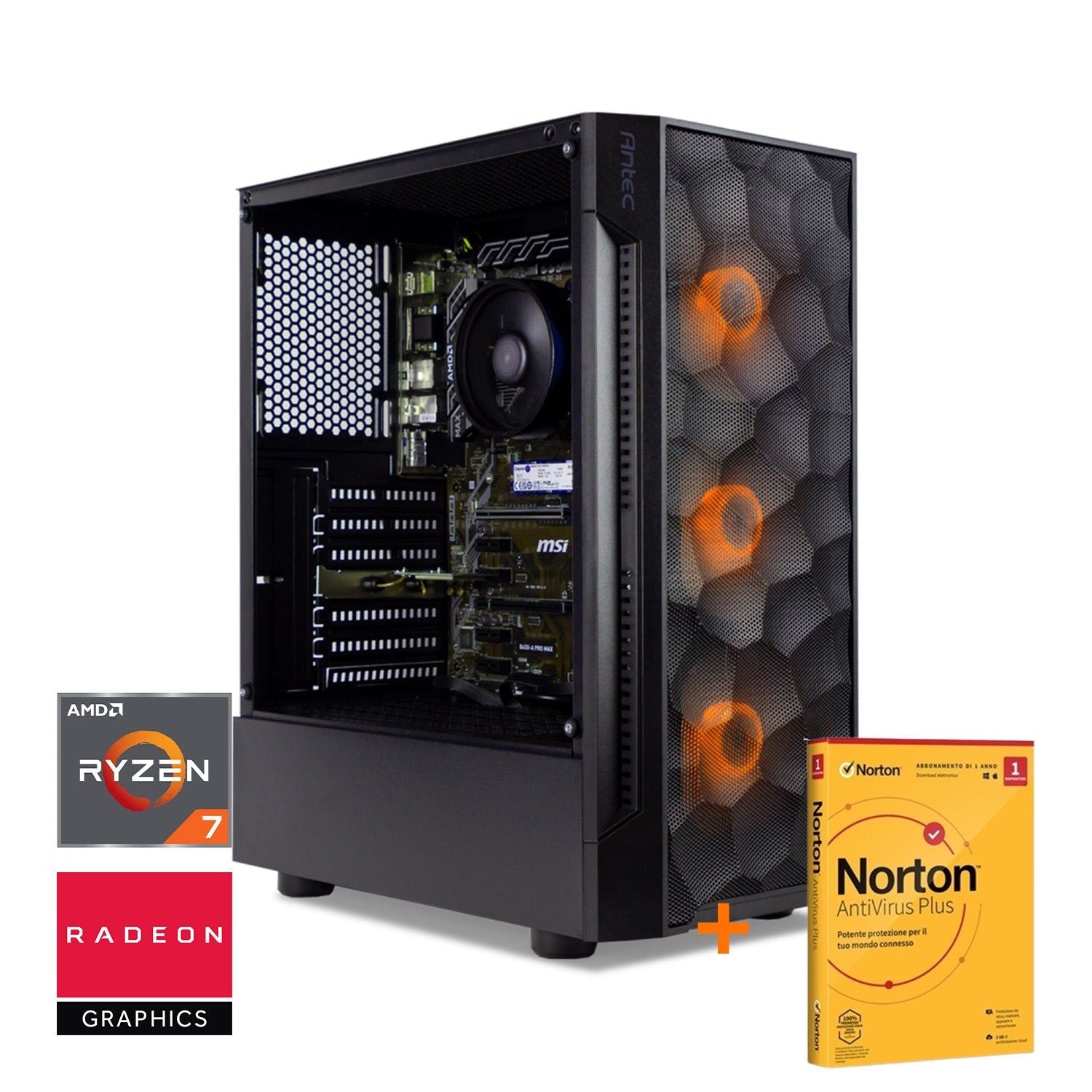 OVERCLOCK Rapid Office 5 + Norton Antivirus 1 Year - PC Gaming AMD Ryzen 5 5600g, 16gb ddr4 3200mhz, 512gb, APU Radeon Graphics 7, Win 11 Pro - OVERCLOCK Computer