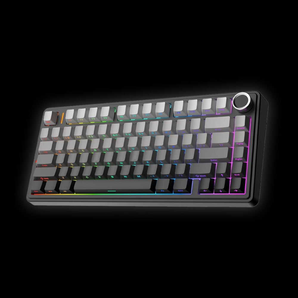 OVERCLOCK X Aula F75 Gasket Mechanical Keyboard, 75% Wireless Hot Swappable Gaming Keyboard with Five-Layer Padding&Knob, Bluetooth/2.4GHz/USB-C, RGB (Black Ombre, LEOBOG Reaper Switch)
